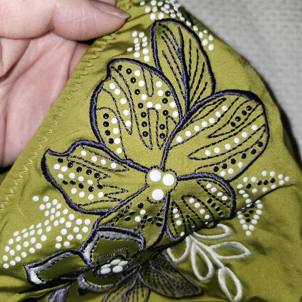 BECCA Two-Tone Embroidered Bikini Top in Olive and Navy Size L - Picture 5 of 5